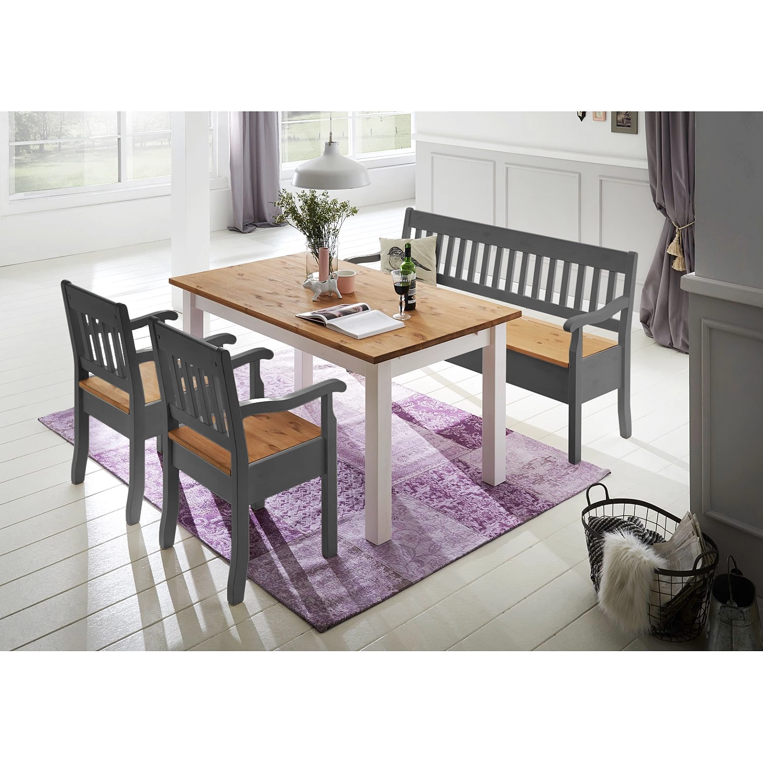 Maison Belfort Banc Boston - Pin massif - Epicéa gris / Epicéa lessivé - Largeur : 169 cm - Avec accoudoirs 4 Maison Belfort Banc Boston - Pin massif - Epicéa gris / Epicéa lessivé - Largeur : 169 cm - Avec accoudoirs – Image 2