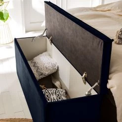 Coffre de lit Kinx - Velours - Bleu marine -Bancs Soldes Boutique 1000124205 180914 15111107 GALLERYIMAGES P000000001000124205