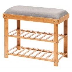 Zeller Banc d’entrée Bamboo - Bambou massif / Tissu - Bambou / Gris