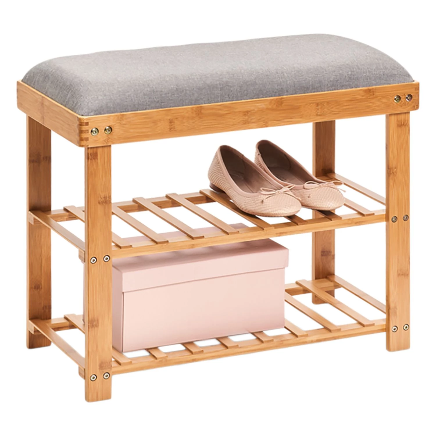 Zeller Banc d’entrée Bamboo - Bambou massif / Tissu - Bambou / Gris 4 Zeller Banc d’entrée Bamboo - Bambou massif / Tissu - Bambou / Gris – Image 2