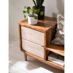 Ars manufacti Meuble à chaussures Buuda II - Partiellement en acacia massif - Écru / Acacia -Bancs Soldes Boutique 1000145852 200113 09141300001 DETAILS P000000001000145852