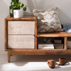 Ars manufacti Meuble à chaussures Buuda II - Partiellement en acacia massif - Écru / Acacia -Bancs Soldes Boutique 1000145852 200113 09141300003 DETAILS P000000001000145852