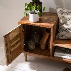 Ars manufacti Meuble à chaussures Buuda II - Partiellement en acacia massif - Écru / Acacia -Bancs Soldes Boutique 1000145852 200113 09141300004 DETAILS P000000001000145852