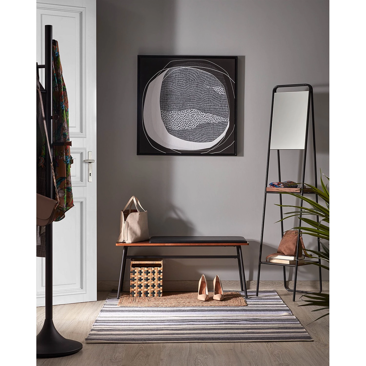 Norrwood Banc d’entrée Kaub - Imitation cuir / Métal - Noir / Noyer 6 Norrwood Banc d’entrée Kaub - Imitation cuir / Métal - Noir / Noyer – Image 4