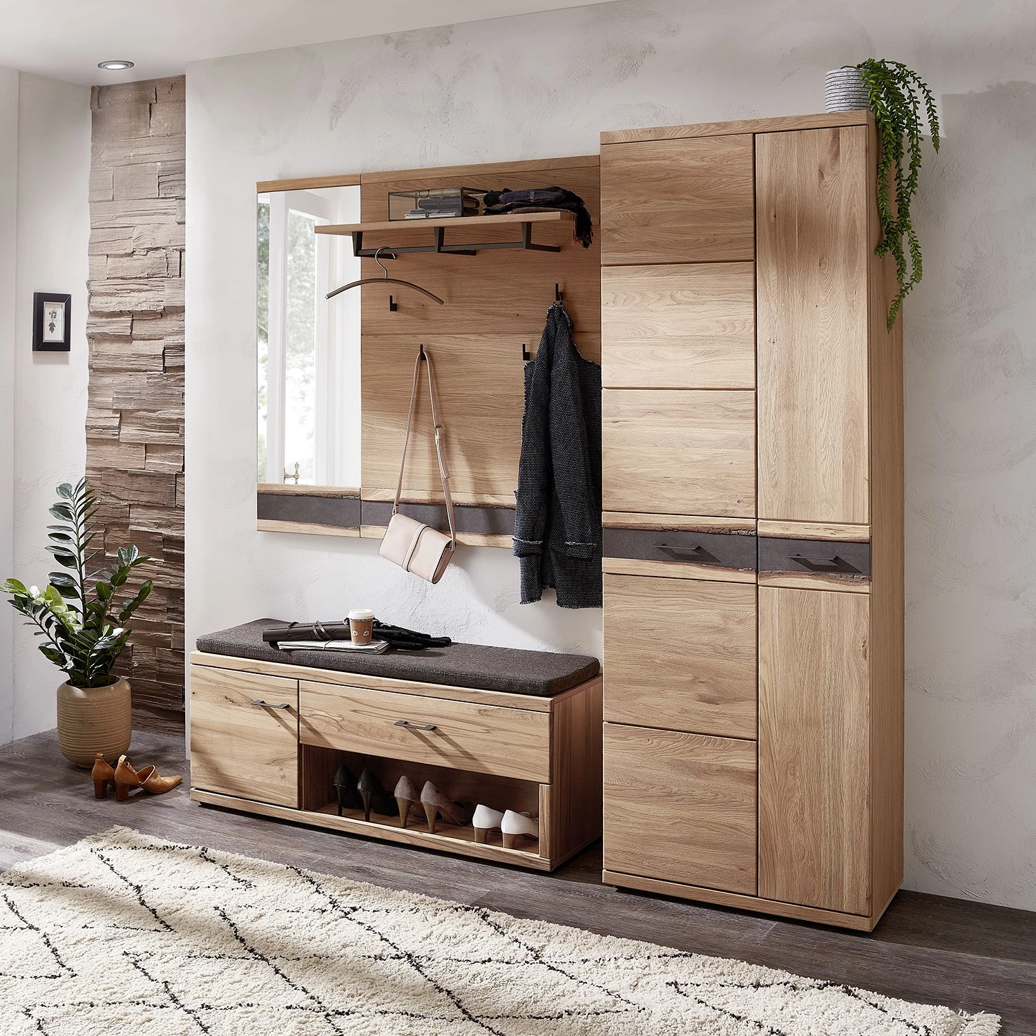 Naturoo Banc d’entrée Goodwood II - Tissu / partiellement en chêne sauvage massif - Marron gris / Chêne sauvage 4 Naturoo Banc d’entrée Goodwood II - Tissu / partiellement en chêne sauvage massif - Marron gris / Chêne sauvage – Image 2