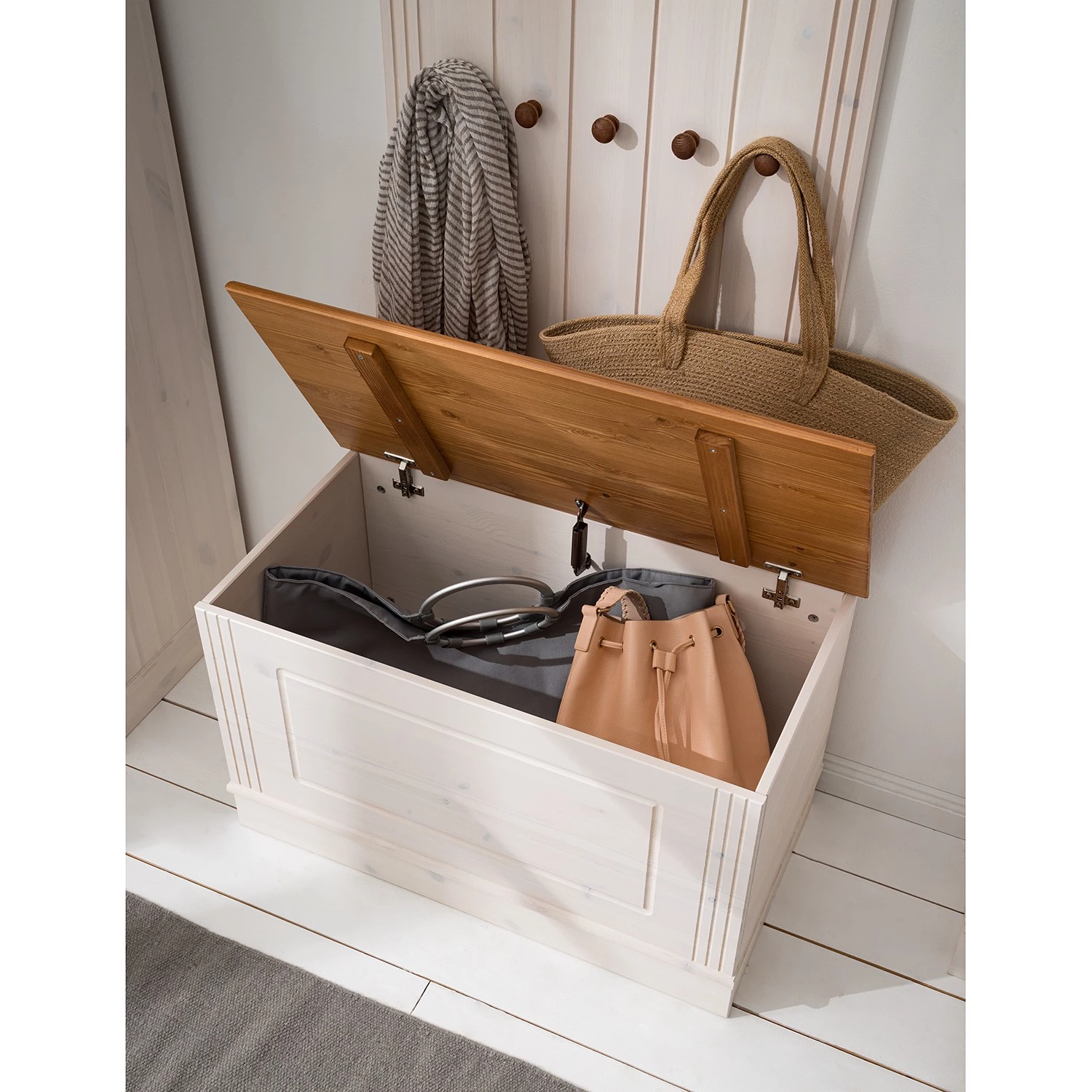 Maison Belfort Banc d’entrée Lillehammer - Pin massif - Pin blanc / Pin couleur miel 15 Maison Belfort Banc d’entrée Lillehammer - Pin massif - Pin blanc / Pin couleur miel – Image 13