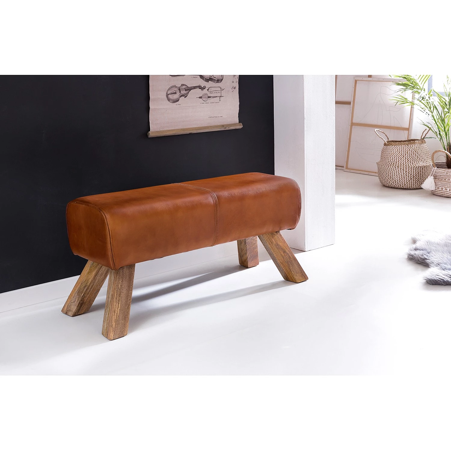 Red Living Banc d’entrée Vilas I - Cuir véritable / Manguier - Cognac / Manguier 4 Red Living Banc d’entrée Vilas I - Cuir véritable / Manguier - Cognac / Manguier – Image 2