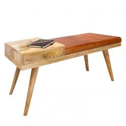 Red Living Banc d’entrée Taloga II - Cuir véritable / Manguier - Cognac / Manguier