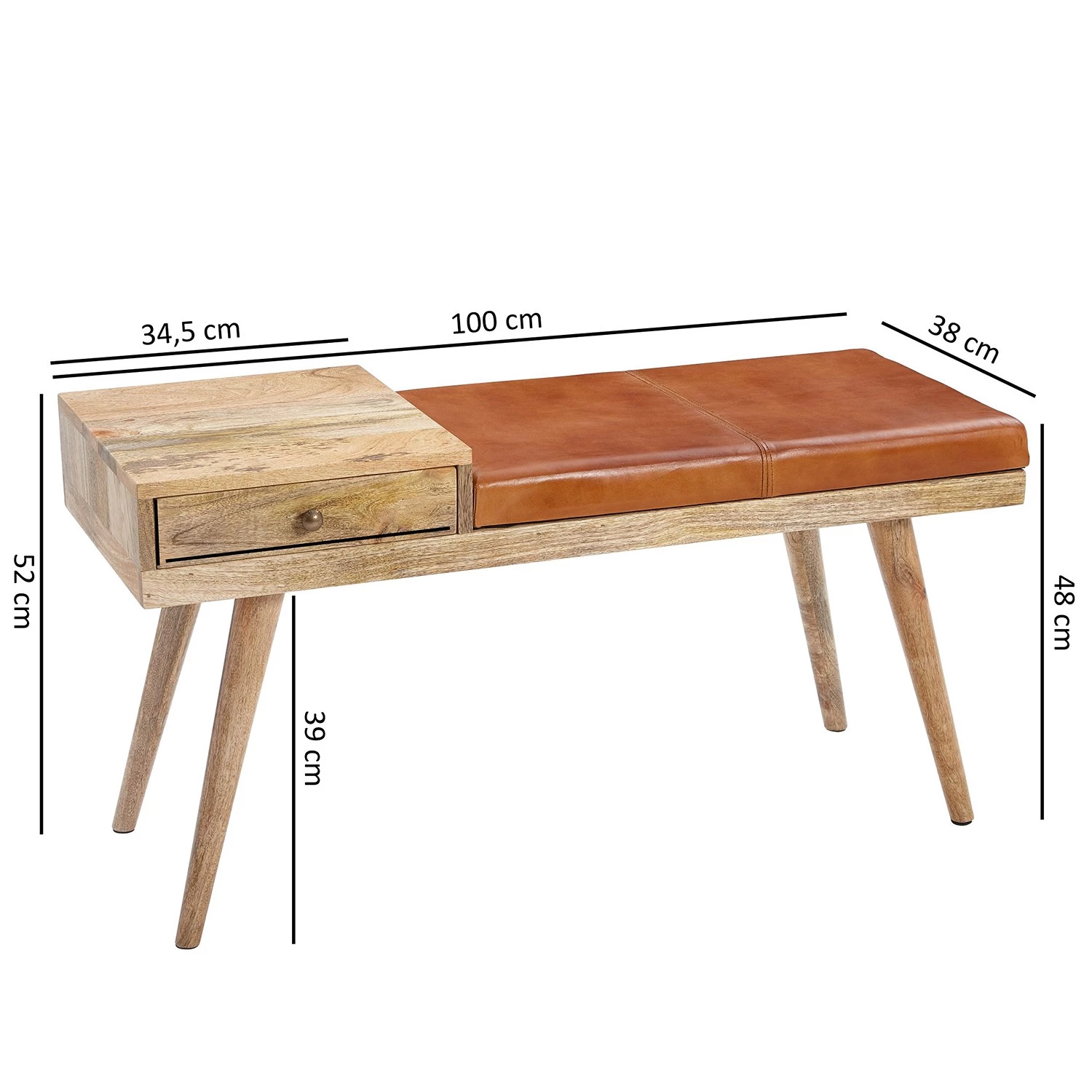 Red Living Banc d’entrée Taloga II - Cuir véritable / Manguier - Cognac / Manguier 7 Red Living Banc d’entrée Taloga II - Cuir véritable / Manguier - Cognac / Manguier – Image 5