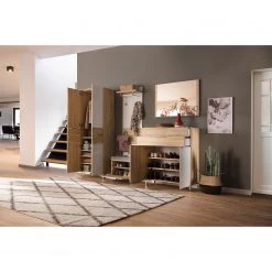 Maja Möbel Banc d’entrée Shino - Verre - Blanc / Imitation chêne - Largeur : 50 cm -Bancs Soldes Boutique 1000199027 191211 12331300026 MOOD DETAILS P000000001000199027 mood