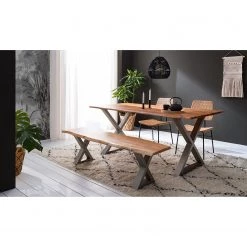 Ars Natura Banc Kapra - Acacia brun - Largeur : 160 cm - Argenté - Forme en X -Bancs Soldes Boutique 1000228073 210126 13020800056 MOOD DETAILS P000000001000228073 mood