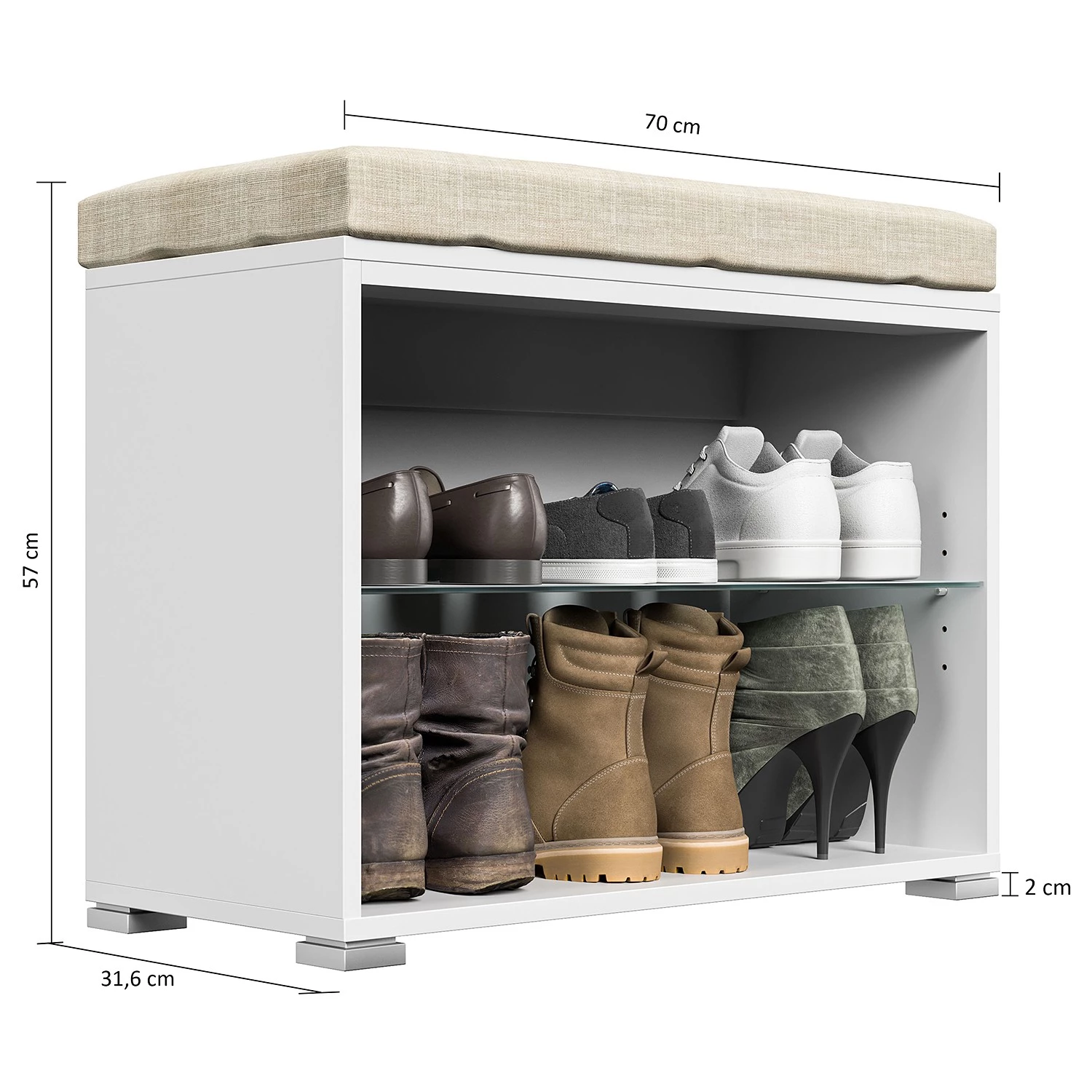 Posseik Banc range-chaussures Elite I - Blanc / Beige 8 Posseik Banc range-chaussures Elite I - Blanc / Beige – Image 6