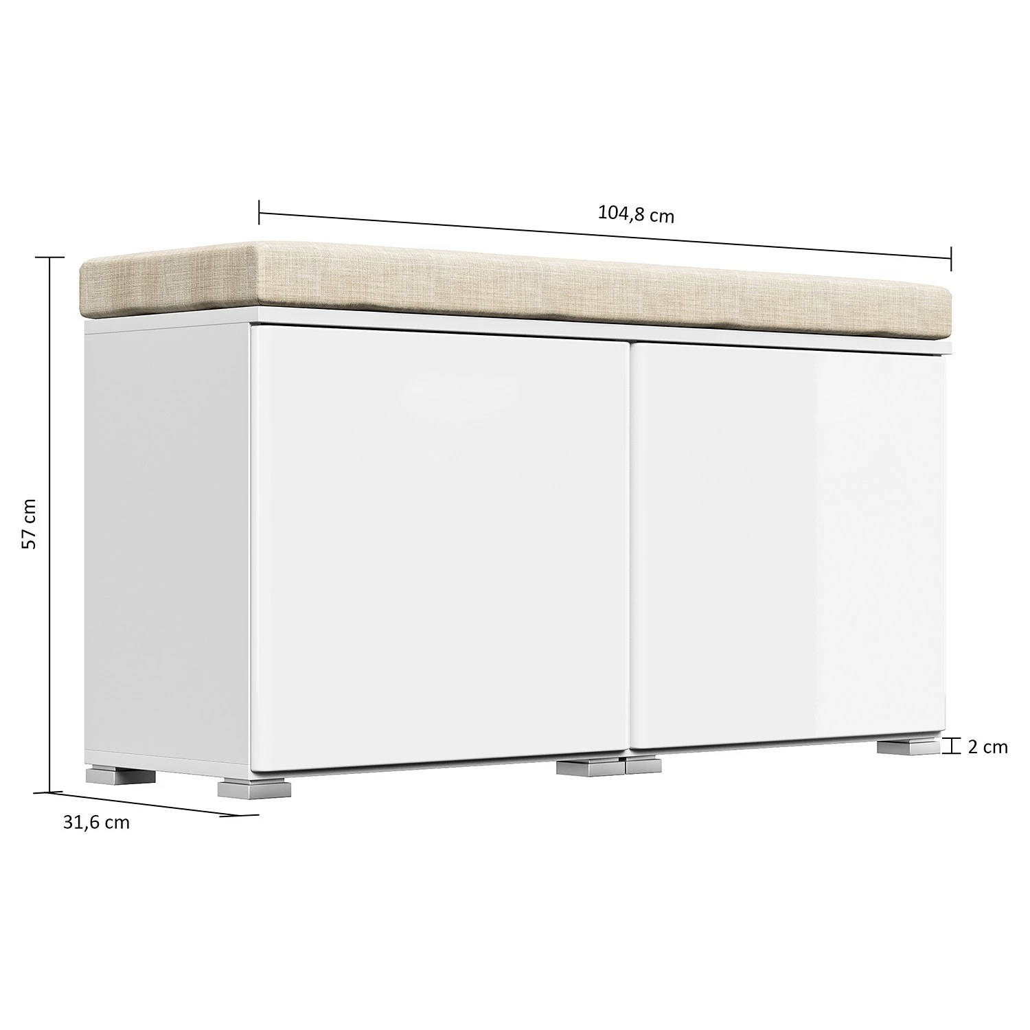 Posseik Banc range-chaussures Charme I - Blanc brillant 8 Posseik Banc range-chaussures Charme I - Blanc brillant – Image 6