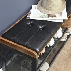 Red Living Banc d’entrée Buxhall - Imitation cuir / Métal - Noir / Marron -Bancs Soldes Boutique 1000283979 210813 06355800270 DETAILS P000000001000283979