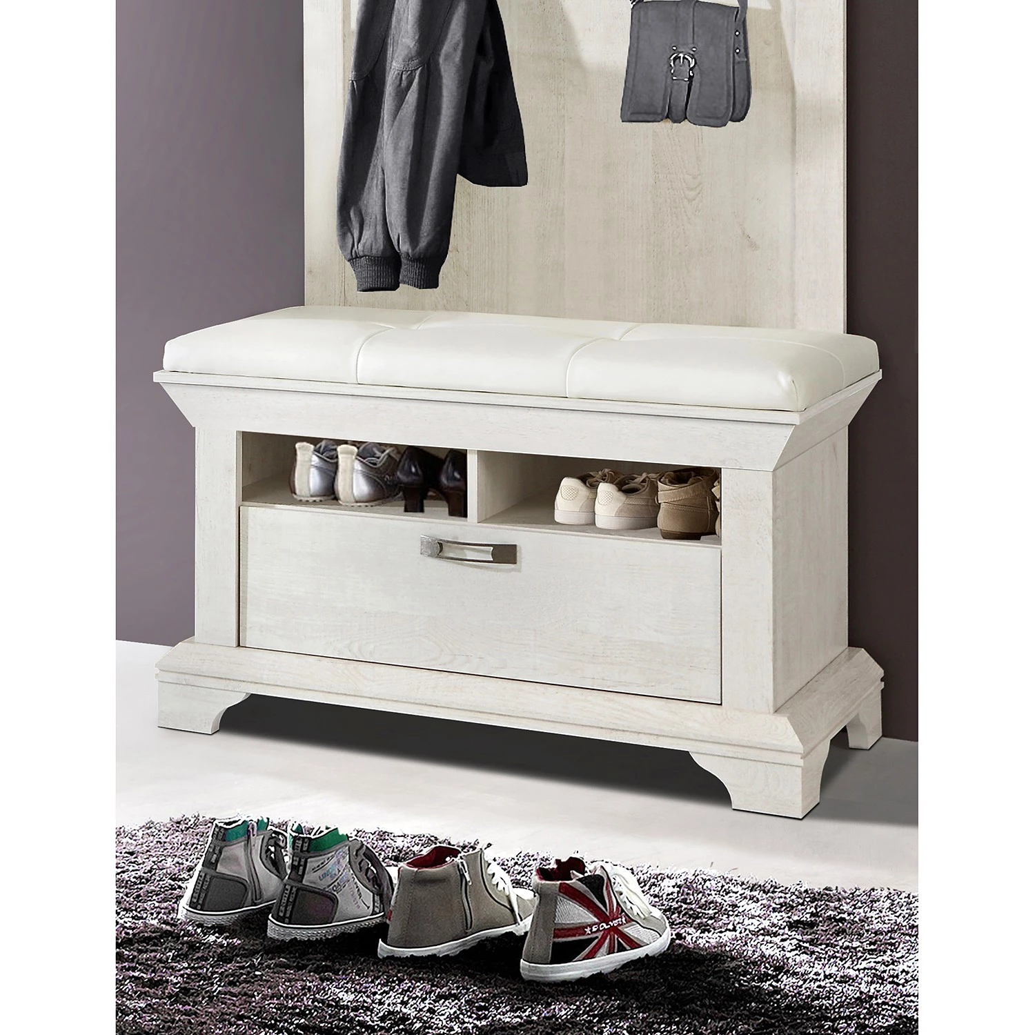 Ridgevalley Banc d’entrée Kimbark - Blanc crème / Imitation pin blanc 4 Ridgevalley Banc d’entrée Kimbark - Blanc crème / Imitation pin blanc – Image 2