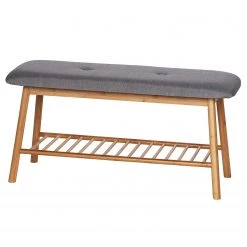 WENKO Banc d’entrée Bahari - Tissu / Bambou massif - Gris / Bambou