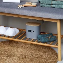 WENKO Banc d’entrée Bahari - Tissu / Bambou massif - Gris / Bambou -Bancs Soldes Boutique 1000345601 220412 021 MOOD DETAILS P000000001000345601 mood