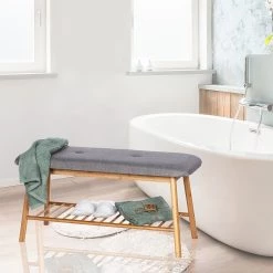 WENKO Banc d’entrée Bahari - Tissu / Bambou massif - Gris / Bambou -Bancs Soldes Boutique 1000345601 220412 022 MOOD DETAILS P000000001000345601 mood