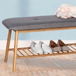 WENKO Banc d’entrée Bahari - Tissu / Bambou massif - Gris / Bambou -Bancs Soldes Boutique 1000345601 220412 023 MOOD DETAILS P000000001000345601 mood