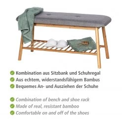 WENKO Banc d’entrée Bahari - Tissu / Bambou massif - Gris / Bambou -Bancs Soldes Boutique 1000345601 220412 060 DETAILS P000000001000345601