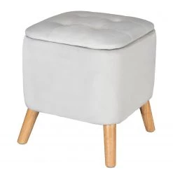 WENKO Tabouret d’entrée Ferrara - Tissu / Chêne massif - Gris clair / Chêne