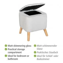 WENKO Tabouret d’entrée Ferrara - Tissu / Chêne massif - Gris clair / Chêne -Bancs Soldes Boutique 1000345610 220412 075 DETAILS P000000001000345610