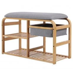 Norrwood Banc d’entrée Safari III - Lin / Bambou massif - Gris / Bambou