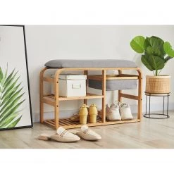 Norrwood Banc d’entrée Safari III - Lin / Bambou massif - Gris / Bambou -Bancs Soldes Boutique 1000355279 220603 022 MOOD DETAILS P000000001000355279 mood