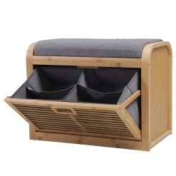 Norrwood Banc d’entrée Safari II - Lin / Bambou massif - Gris / Bambou