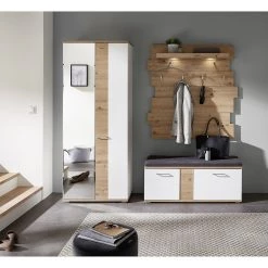 Maison Belfort Banc d’entrée Nizao - Blanc / Imitation chêne artisan -Bancs Soldes Boutique 1000363579 220713 021 MOOD DETAILS P000000001000363579 mood