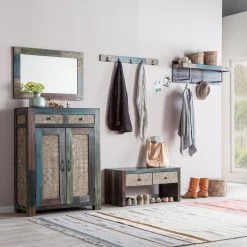 Wolf-Möbel Banc de vestibule Goa - Partiellement en manguier massif - Manguier marron foncé -Bancs Soldes Boutique garderobenbank goa akazie mango teilmassiv mehrfarbig 4357424