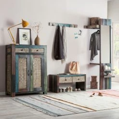 Wolf-Möbel Banc de vestibule Goa - Partiellement en manguier massif - Manguier marron foncé -Bancs Soldes Boutique garderobenbank goa akazie mango teilmassiv mehrfarbig 4357428