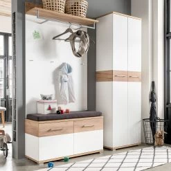 Germania Coffre à chaussures Nerola - Blanc / Imitation chêne de Navarre -Bancs Soldes Boutique schuhbank nerola weiss eiche dekor 4245028