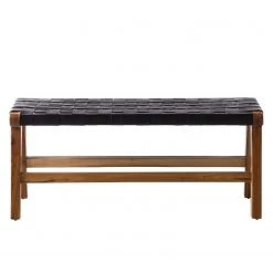 Eva Padberg Collection Banquette Bourbourg - Noir / Teck -Bancs Soldes Boutique sitzbank cryon echtleder teak massiv schwarz braun 4697436
