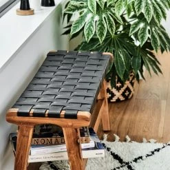 Eva Padberg Collection Banquette Bourbourg - Noir / Teck -Bancs Soldes Boutique sitzbank cryon echtleder teak massiv schwarz braun 4702856